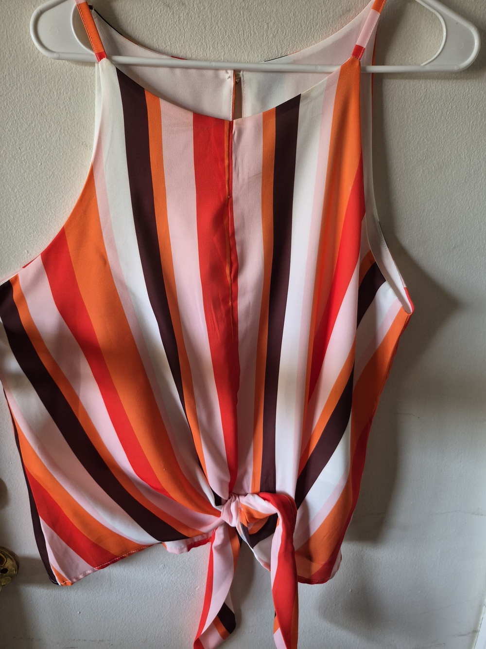 Source Unknown Orange Pink Red Striped Tie-Front Sleeveless Blouse